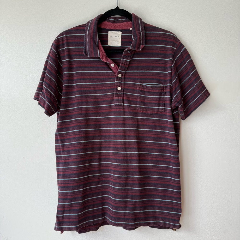 BILLY REID Pique Striped Polo Shirt w/ Pocket - L